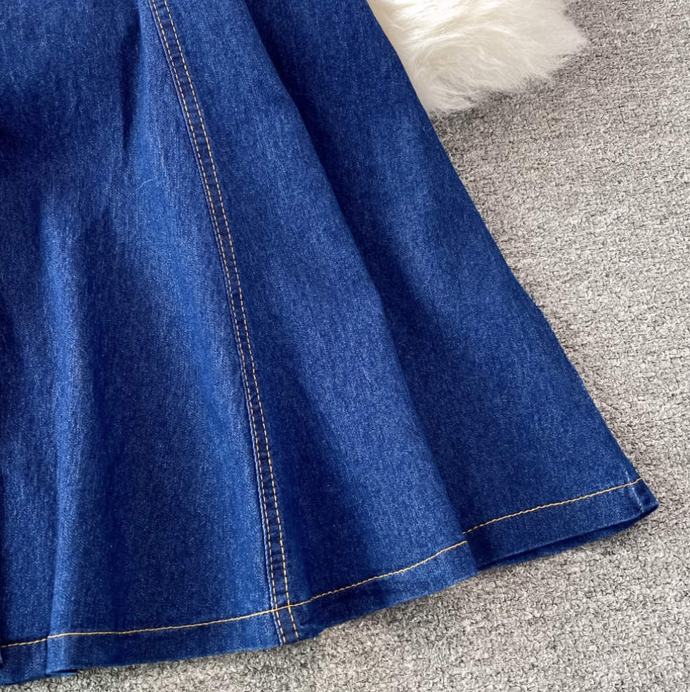 Square Neckline Denim Shirt Dress