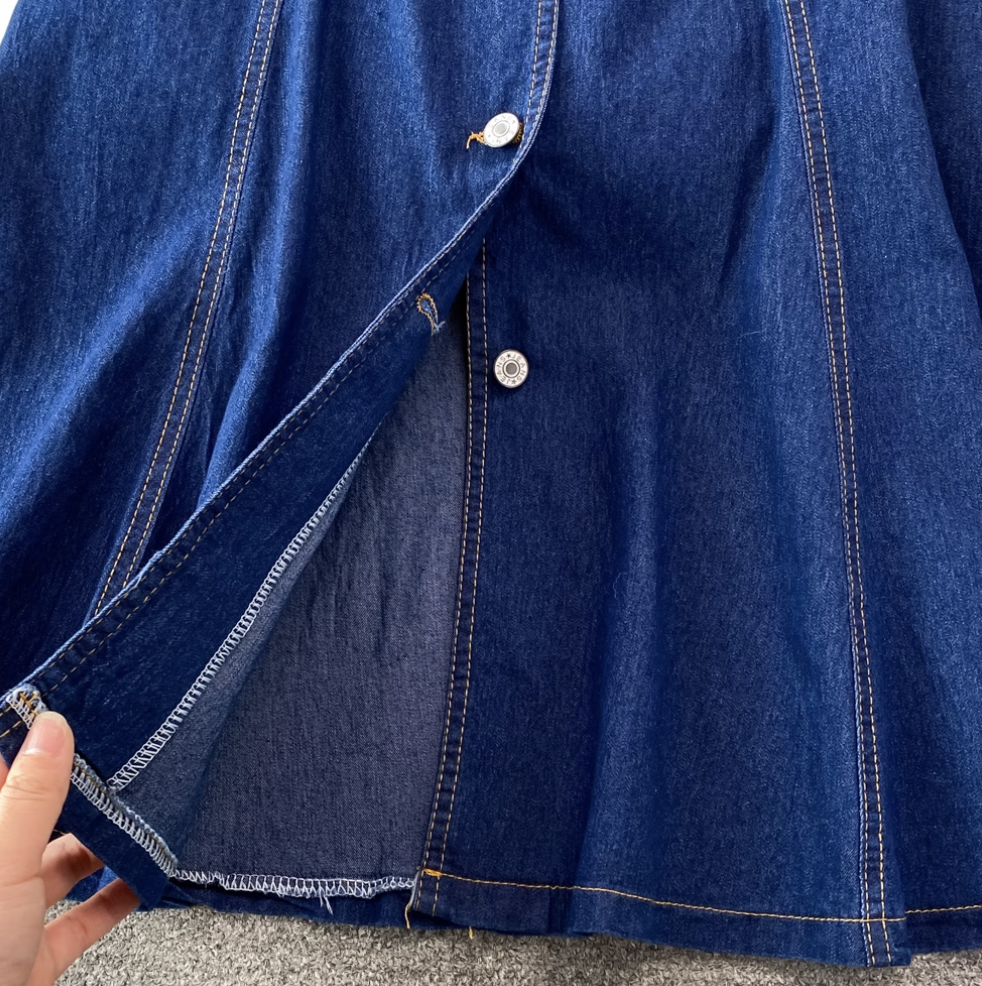 Square Neckline Denim Shirt Dress