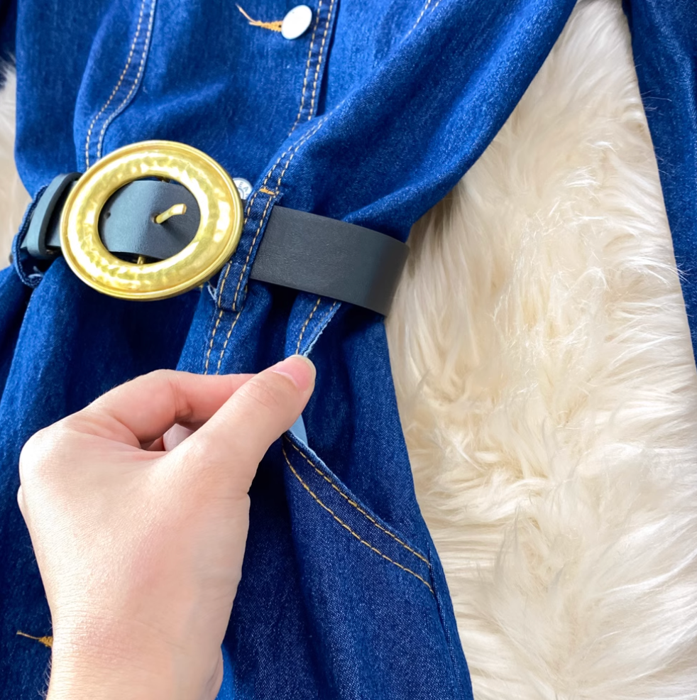 Square Neckline Denim Shirt Dress