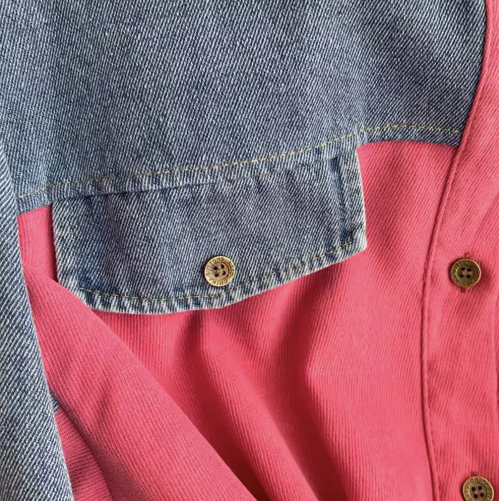 Lapeled Denim Patchwork Shirt Dress