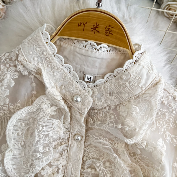 Courtly Embroidered Apricot Lace Dress