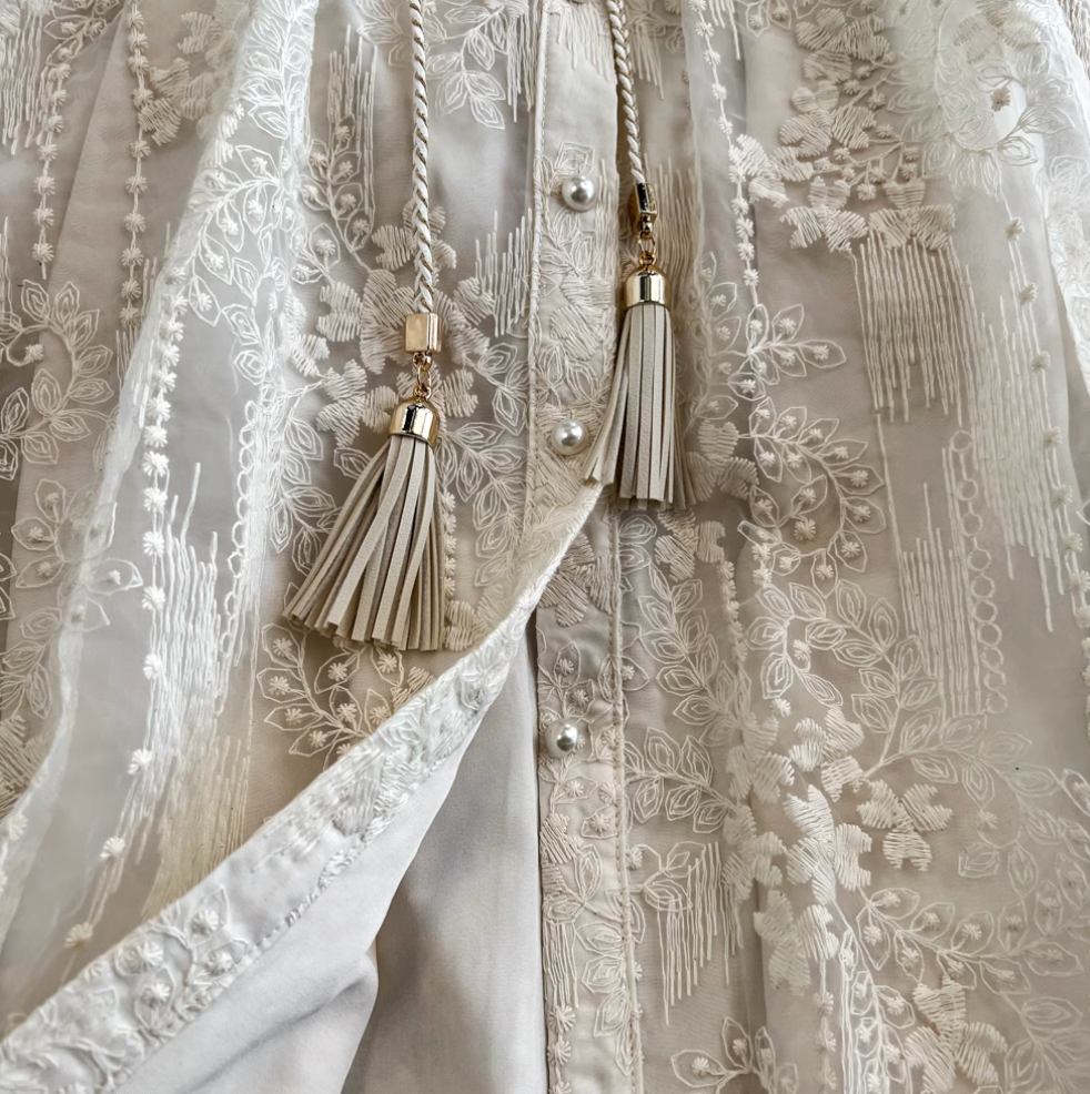 Courtly Embroidered Apricot Lace Dress