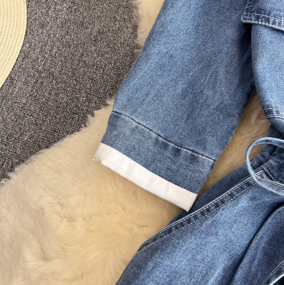 Niche Shirt Collar Denim Patchwork Dress