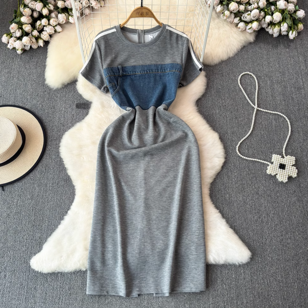 French Style Denim Patchwork Dress
