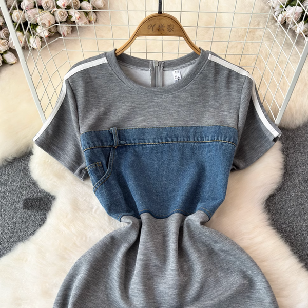 French Style Denim Patchwork Dress