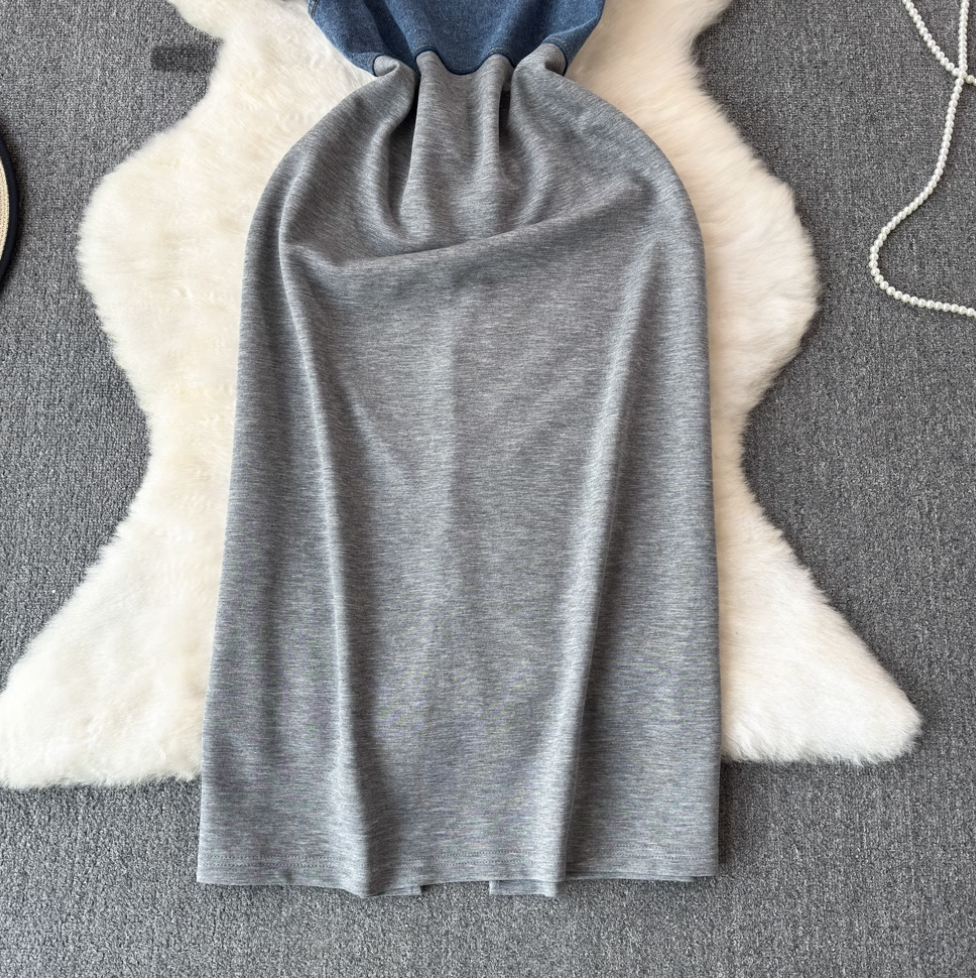 French Style Denim Patchwork Dress