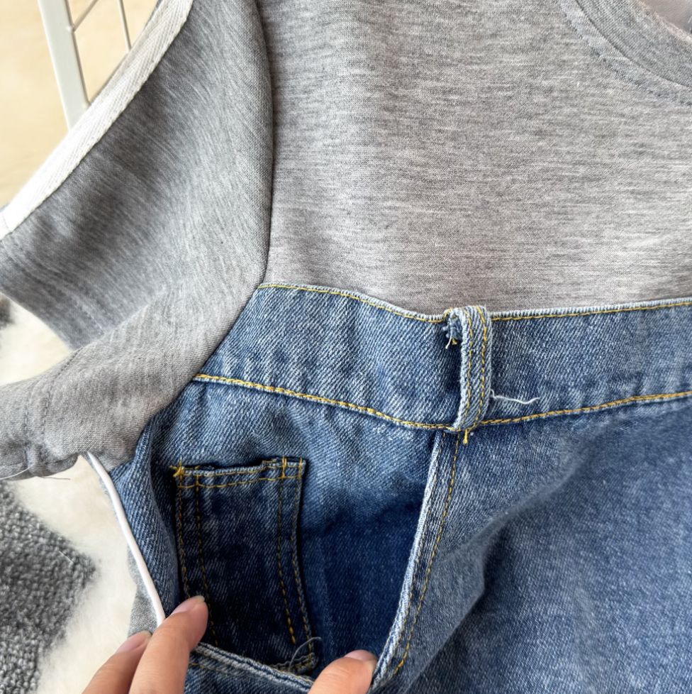 French Style Denim Patchwork Dress