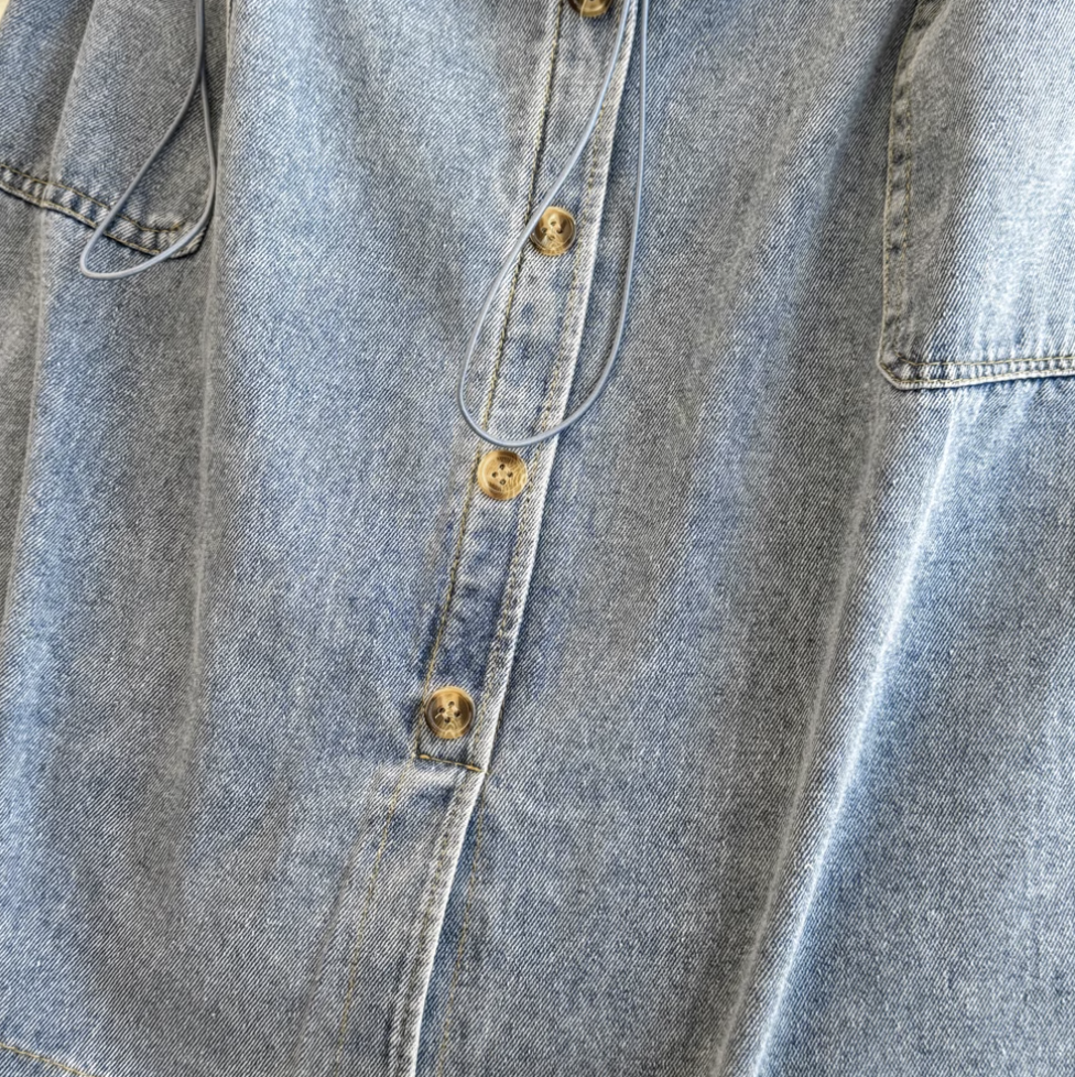 Elastic Drawstring Patchwork Denim Dress
