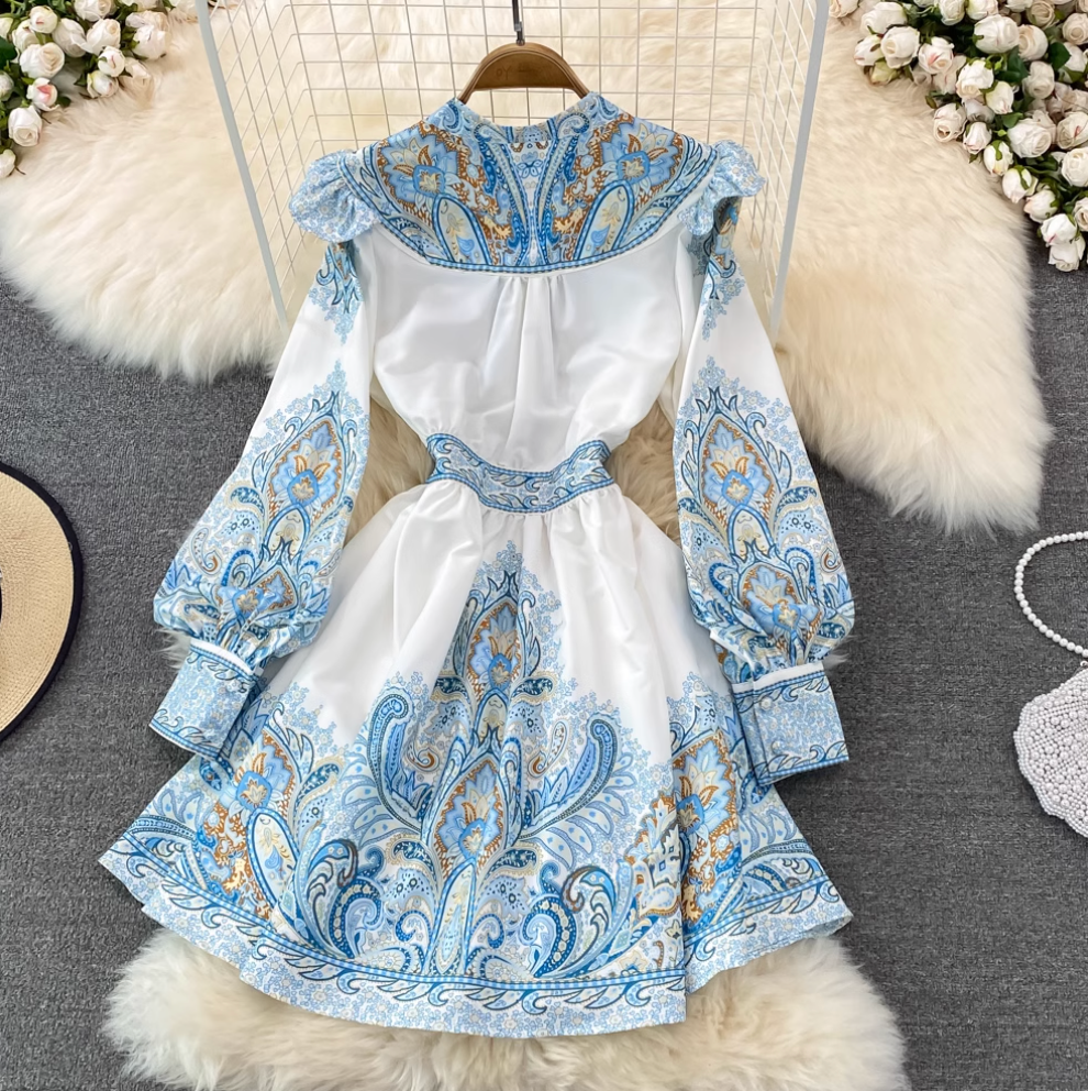 V-neck Floral Printed A-line Dress