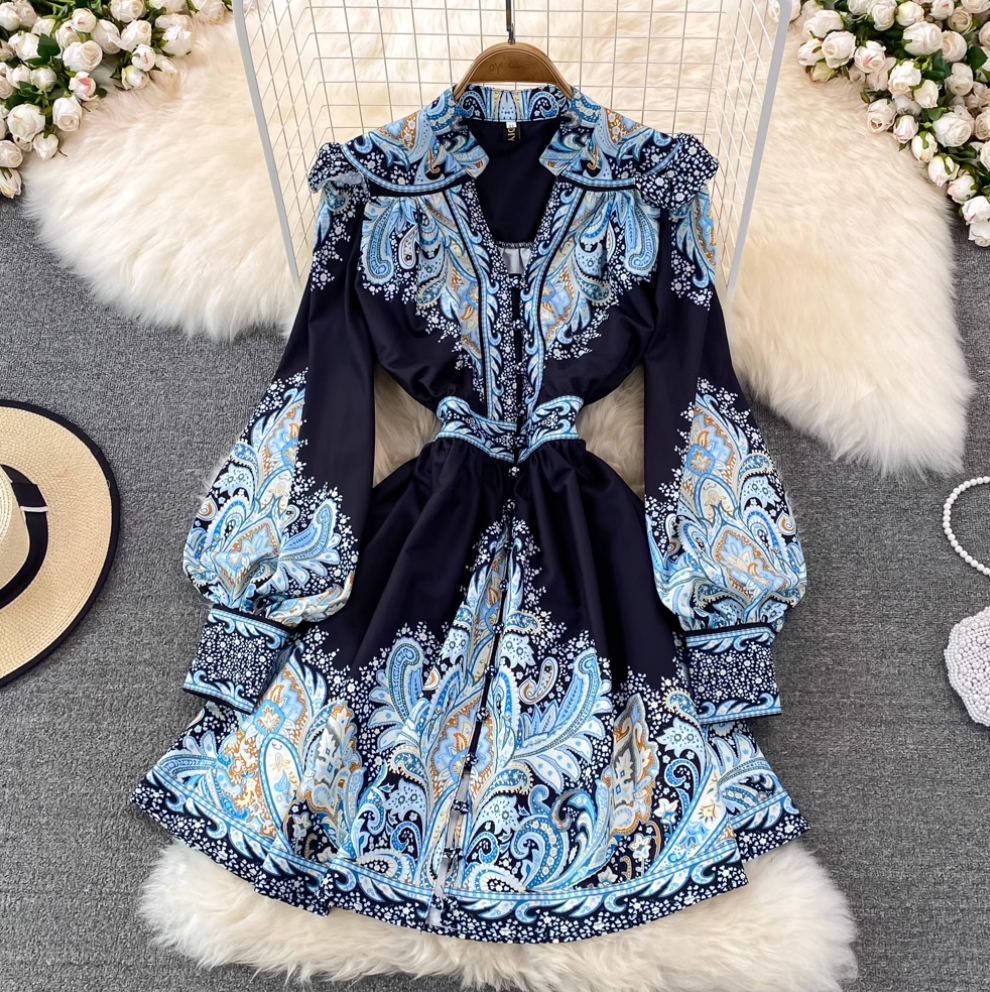 V-neck Floral Printed A-line Dress