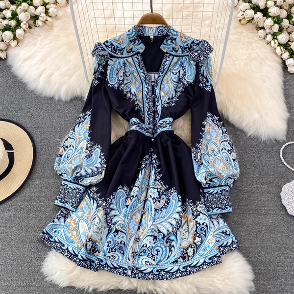 V-neck Floral Printed A-line Dress