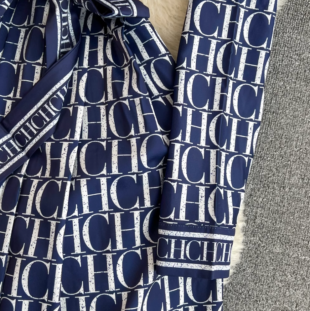 Vintage Monogrammed Print Shirt Dress