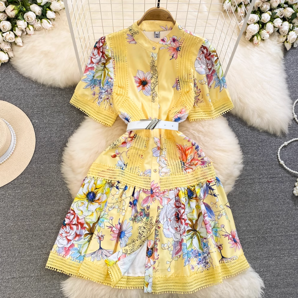 Vintage Floral Printed A-line Dress