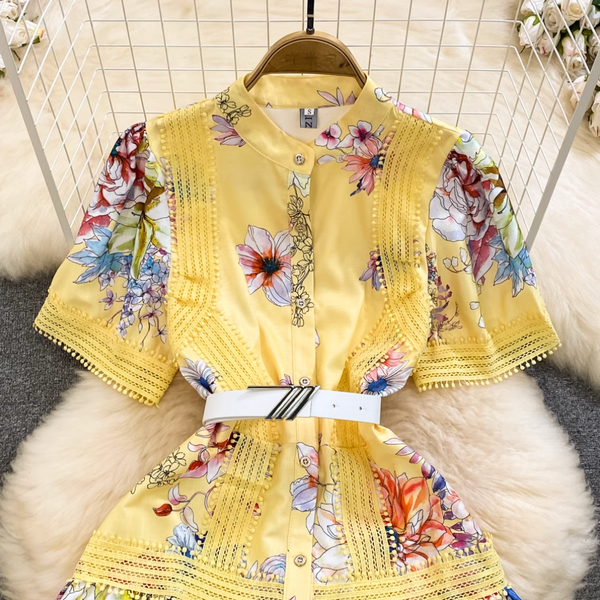 Vintage Floral Printed A-line Dress