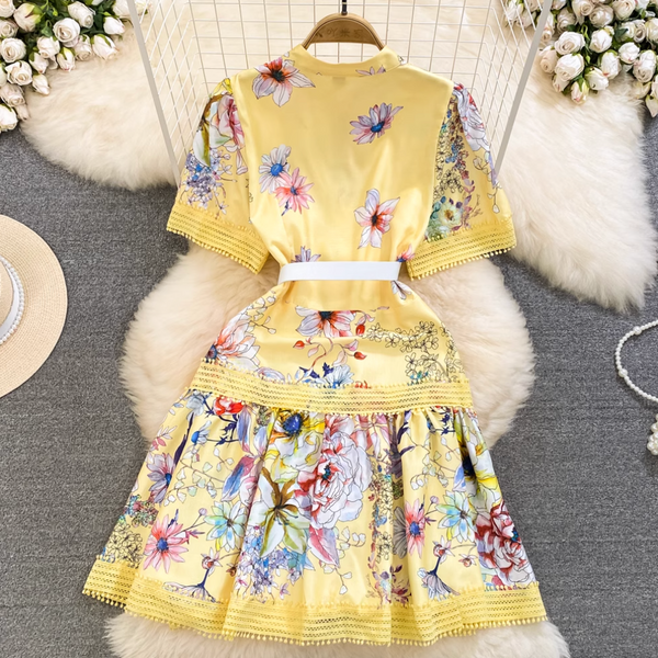 Vintage Floral Printed A-line Dress