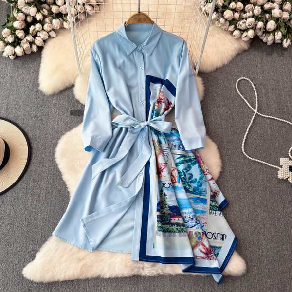 Asymmetric Painting Printed Shirt Dress