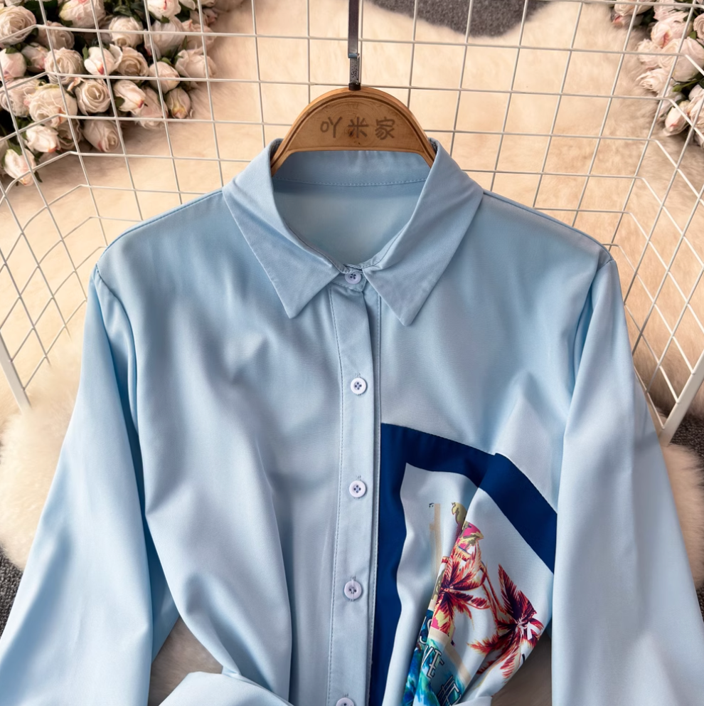 Asymmetric Painting Printed Shirt Dress