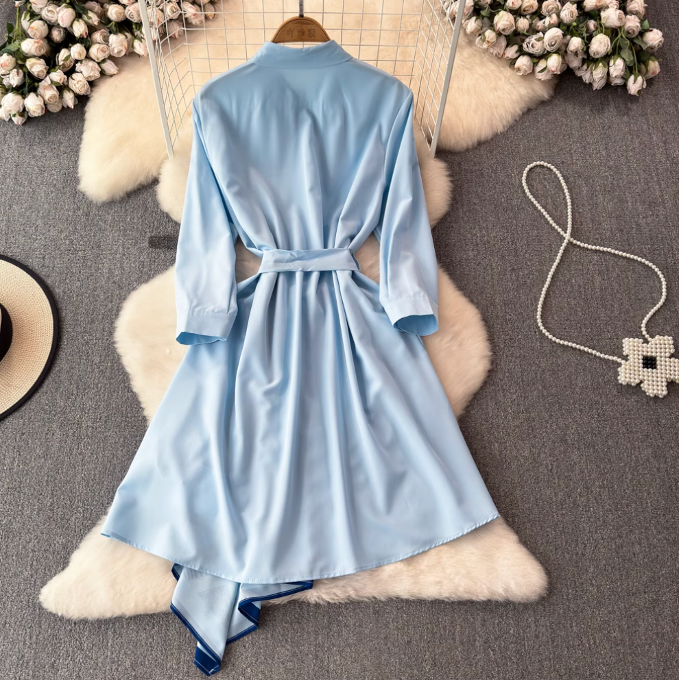 Asymmetric Painting Printed Shirt Dress