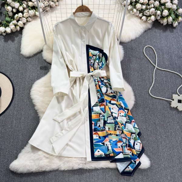 Asymmetric Painting Printed Shirt Dress
