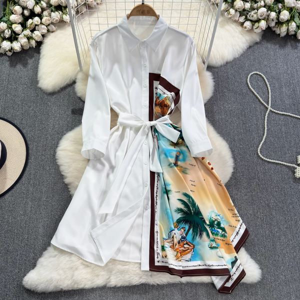 Asymmetric Painting Printed Shirt Dress