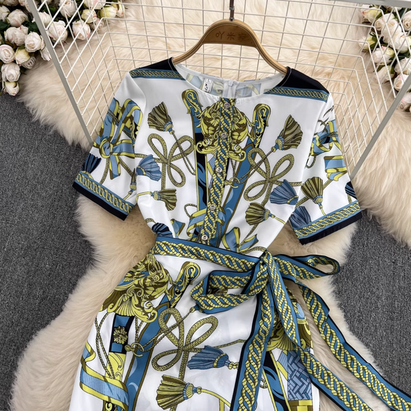 Premium Bow-tie Printed Split Dress