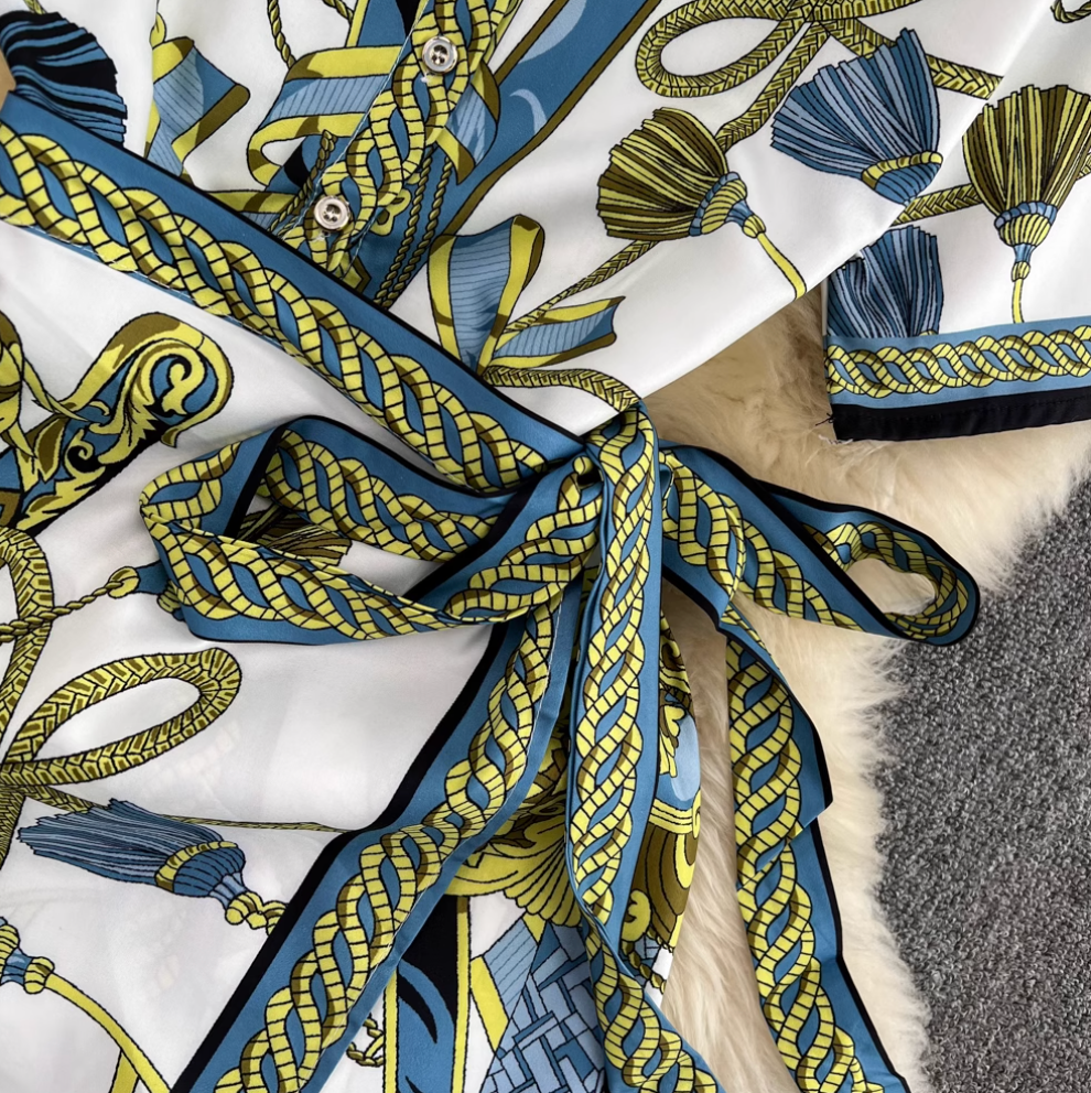 Premium Bow-tie Printed Split Dress