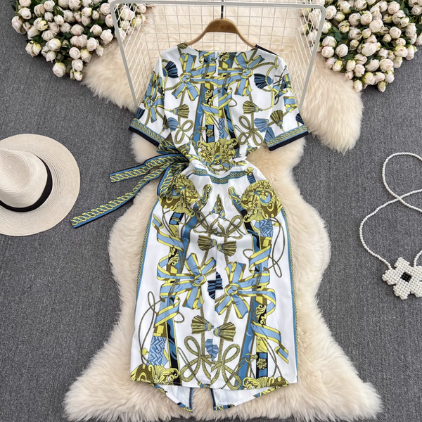 Premium Bow-tie Printed Split Dress