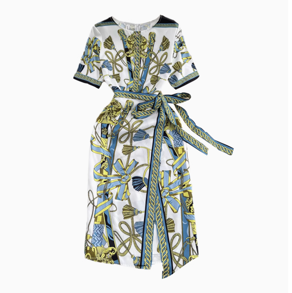 Premium Bow-tie Printed Split Dress