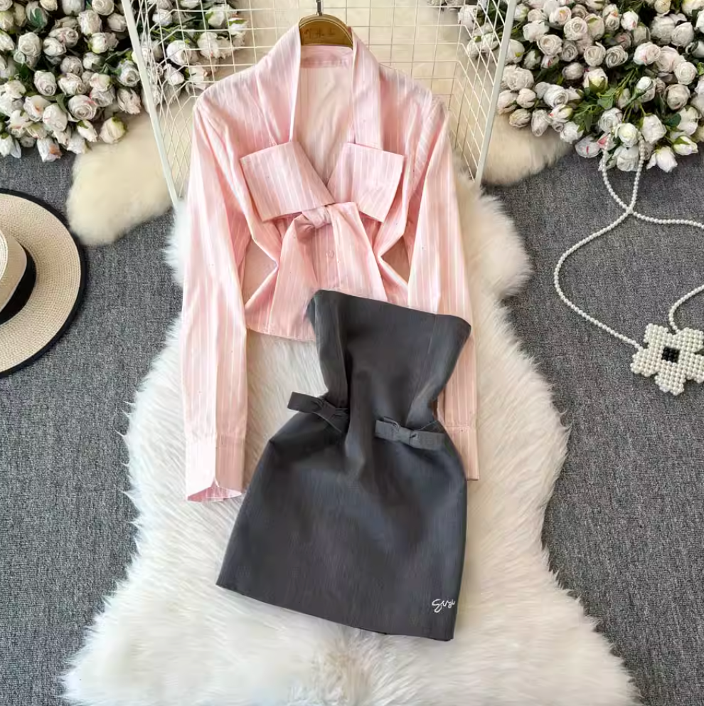 Beaded Knotted Shirt & Dress 2Pcs