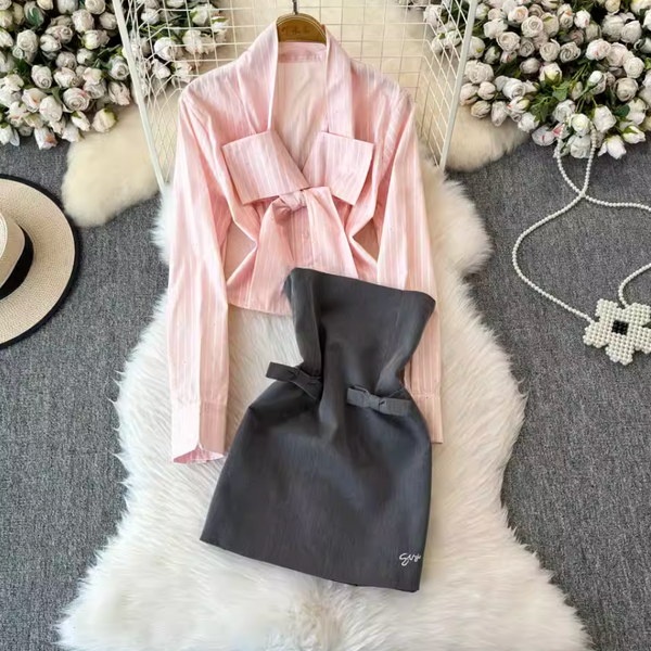 Beaded Knotted Shirt & Dress 2Pcs