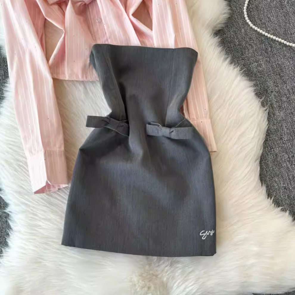 Beaded Knotted Shirt & Dress 2Pcs