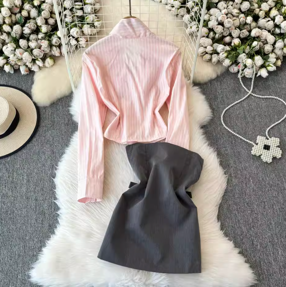 Beaded Knotted Shirt & Dress 2Pcs