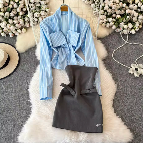 Beaded Knotted Shirt & Dress 2Pcs