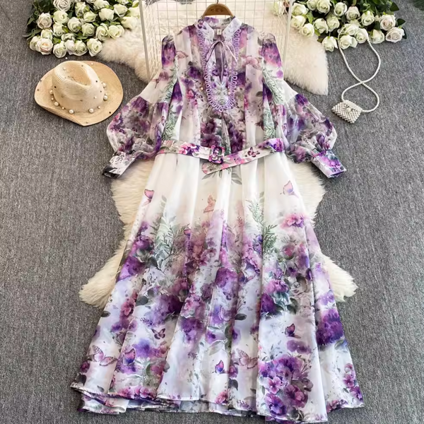 Flared Sleeve Floral Printed Dress