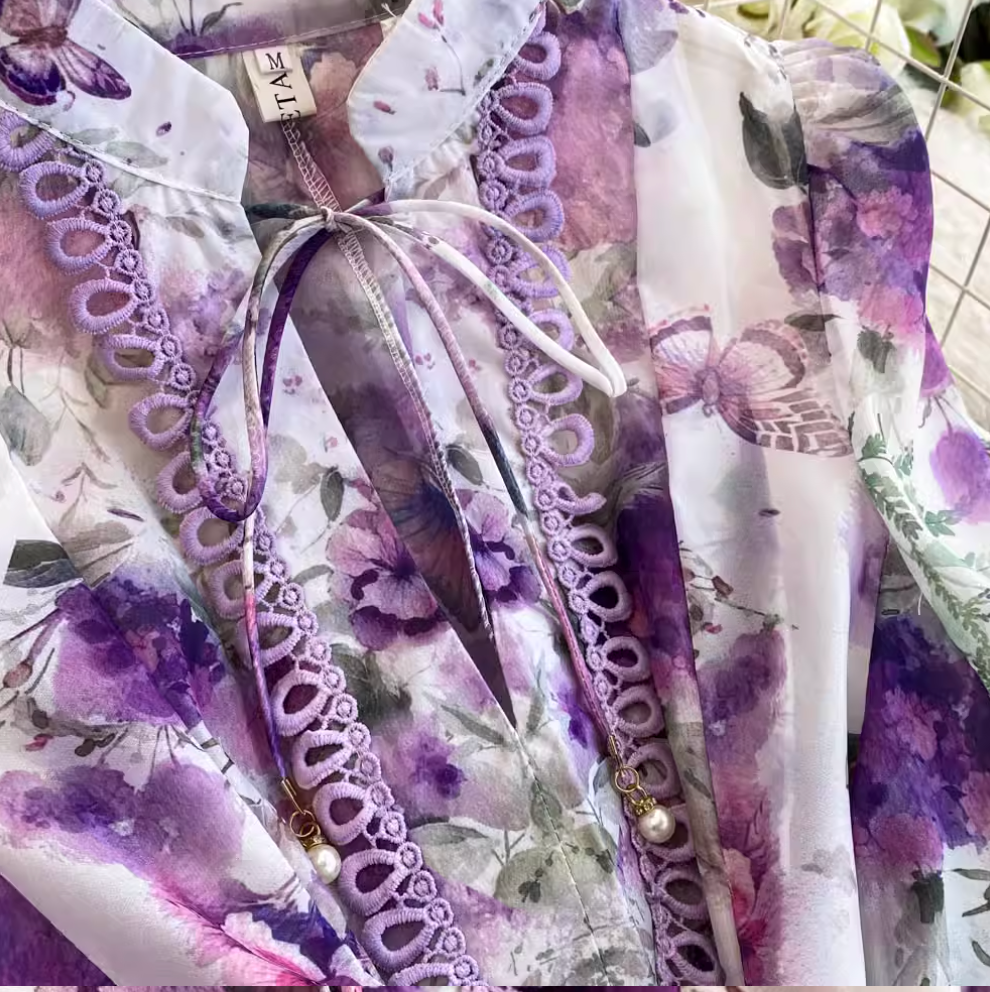Flared Sleeve Floral Printed Dress