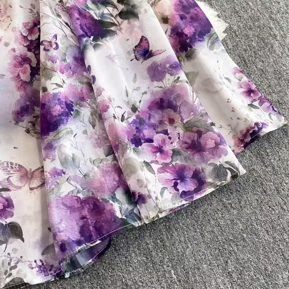 Flared Sleeve Floral Printed Dress