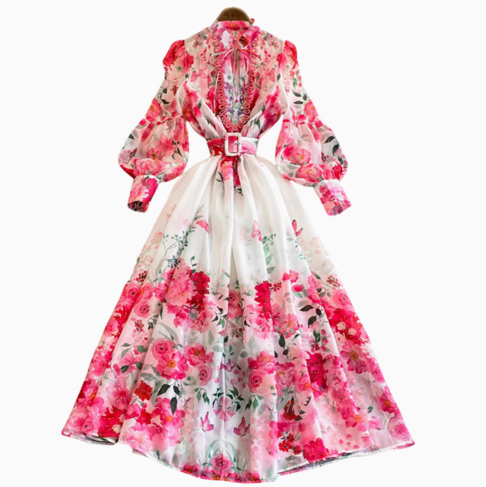 Flared Sleeve Floral Printed Dress