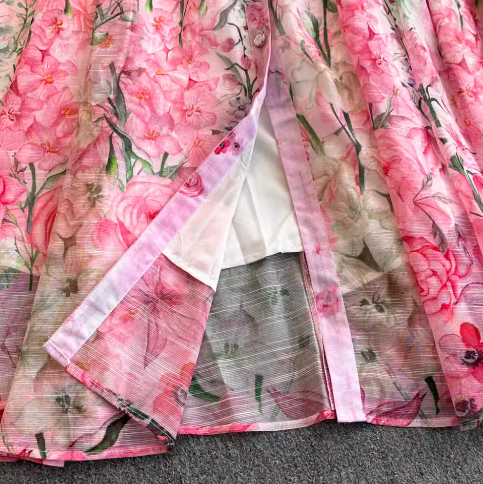 V-neck Floral Printed Dress with Belt