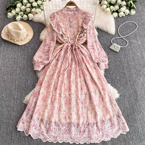 Courtly Embroidered Pink Floral Dress