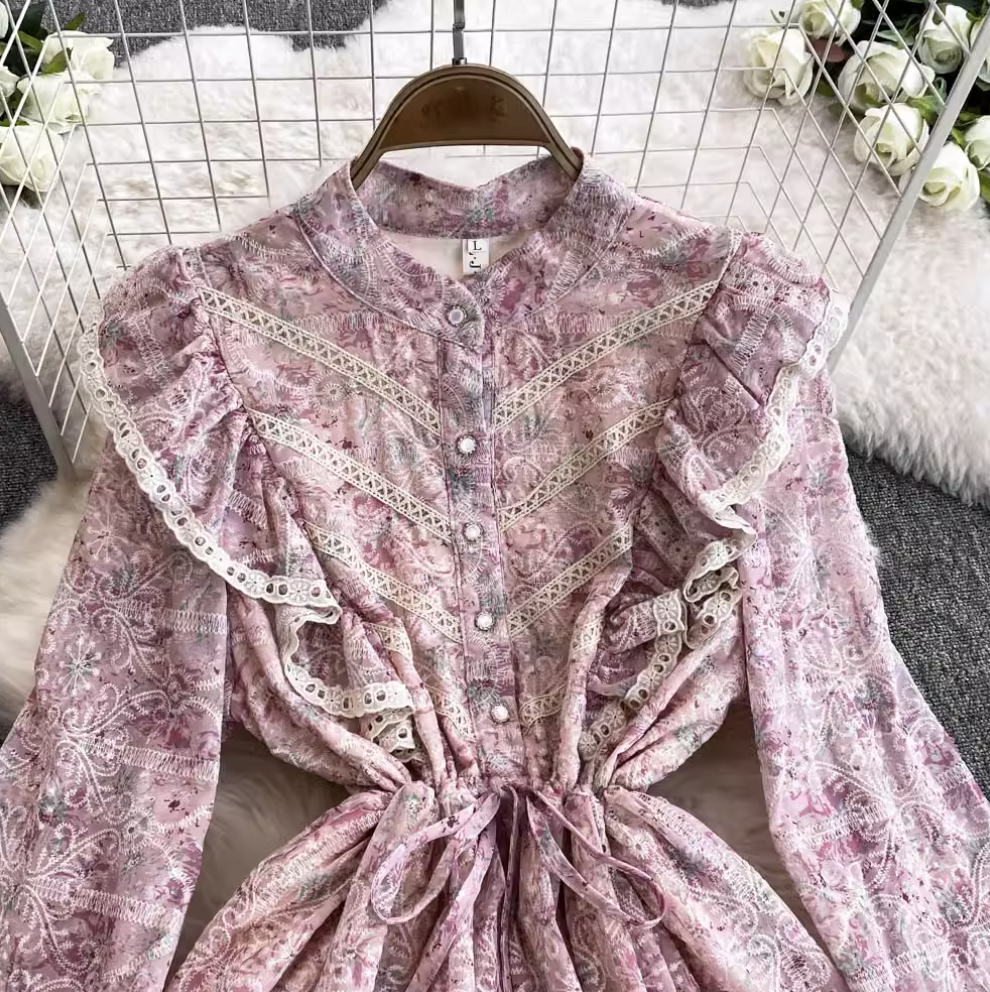 Courtly Embroidered Pink Floral Dress