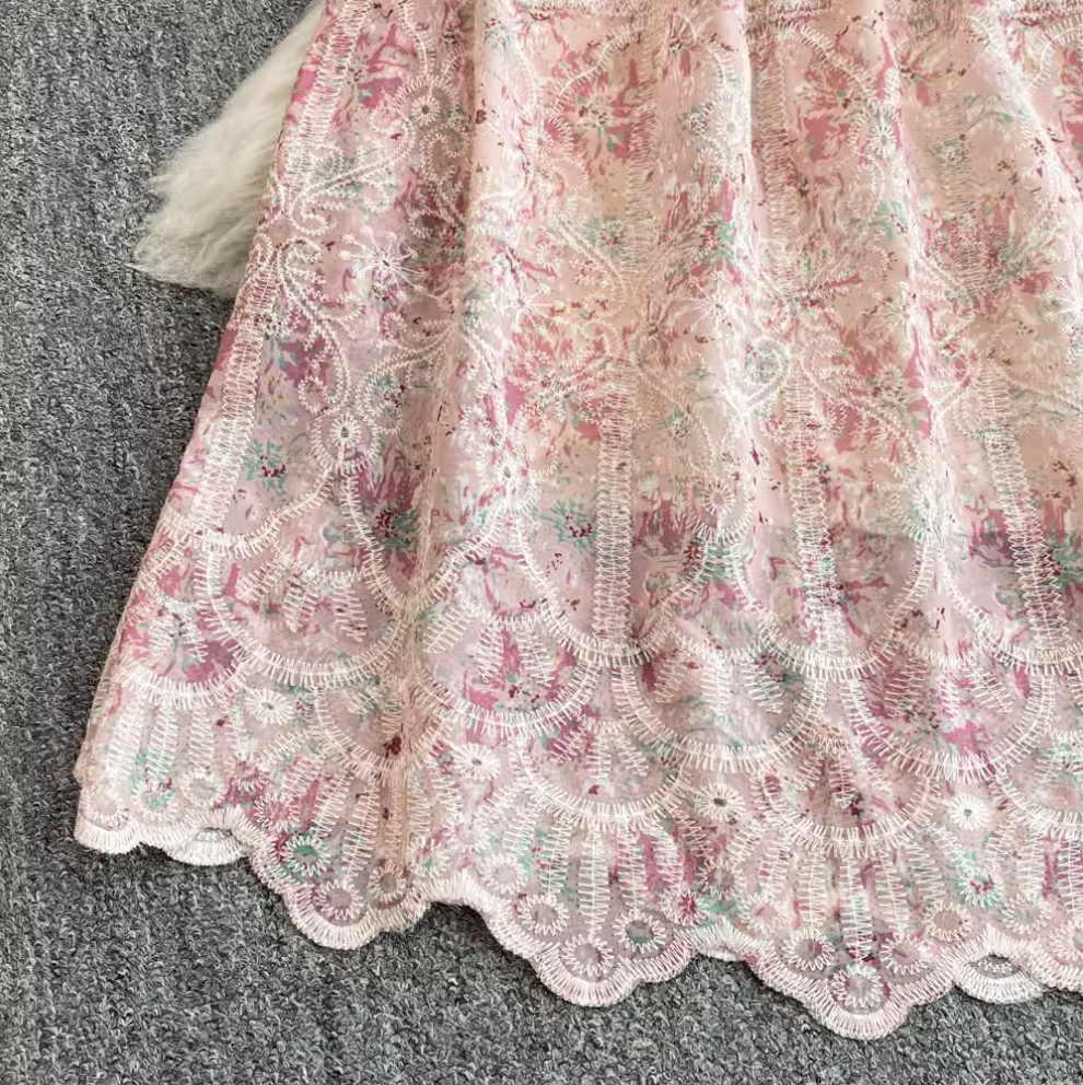 Courtly Embroidered Pink Floral Dress