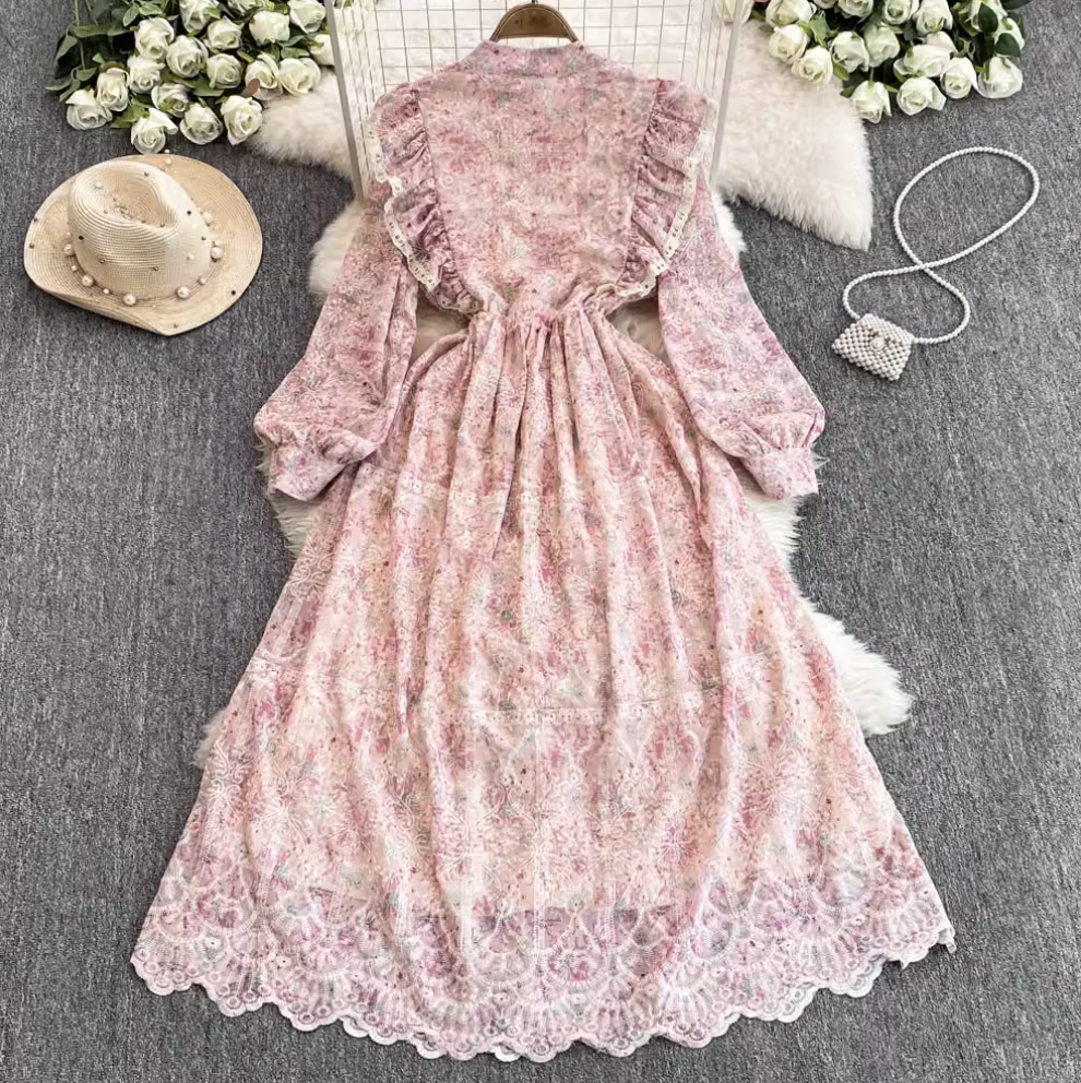Courtly Embroidered Pink Floral Dress