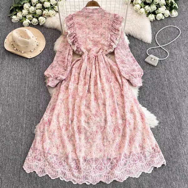 Courtly Embroidered Pink Floral Dress