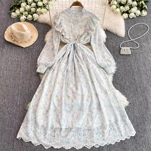 Courtly Embroidered Pink Floral Dress