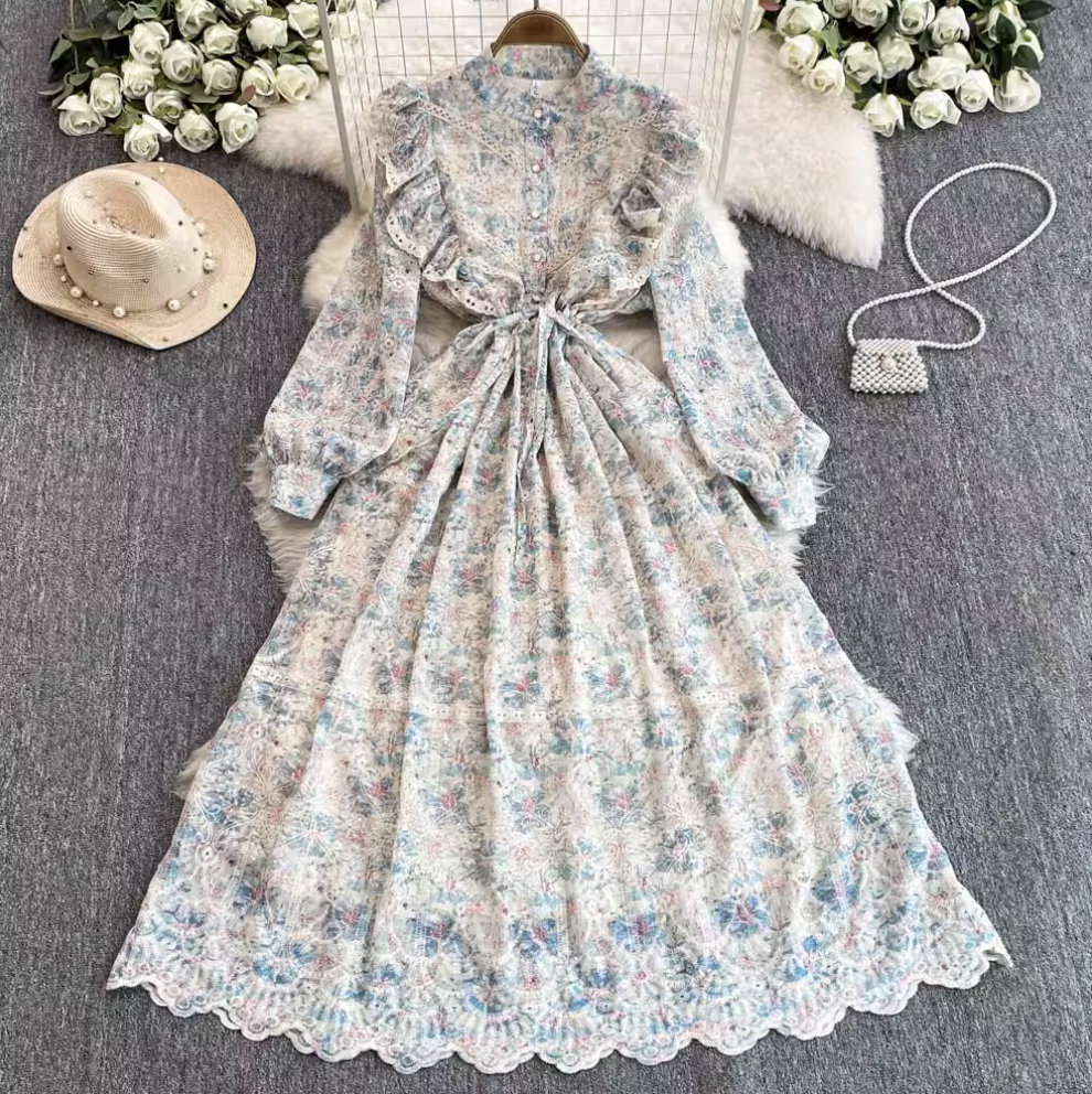 Courtly Embroidered Pink Floral Dress
