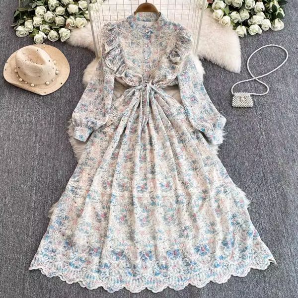 Courtly Embroidered Pink Floral Dress