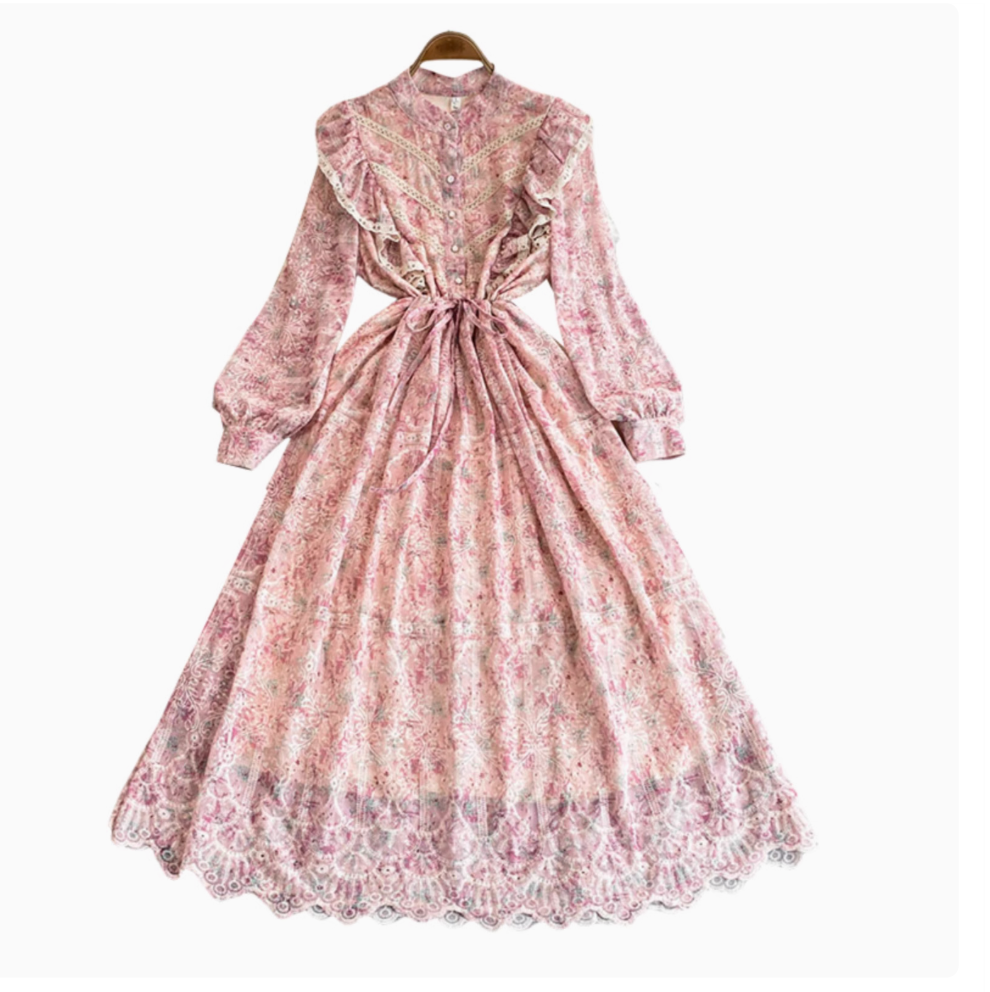 Courtly Embroidered Pink Floral Dress