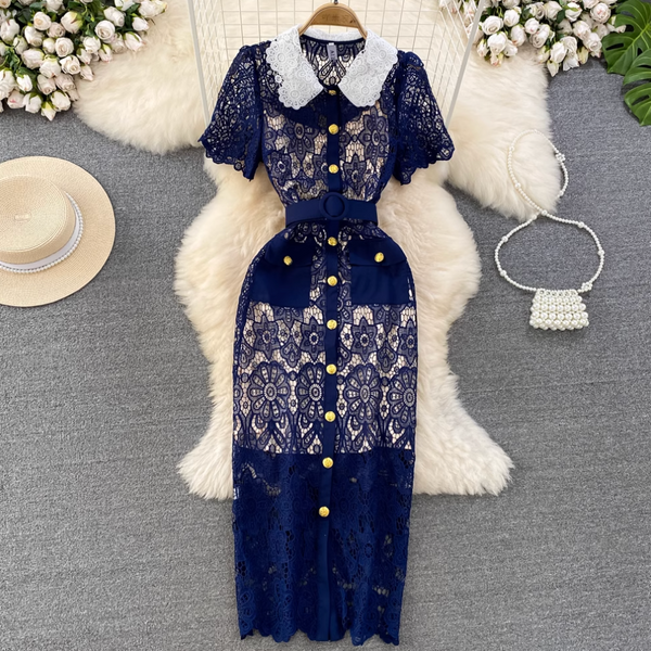 Doll Collar Hollowed Lace Dress