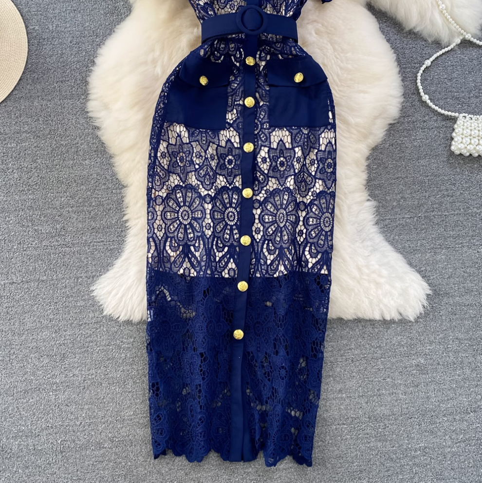 Doll Collar Hollowed Lace Dress