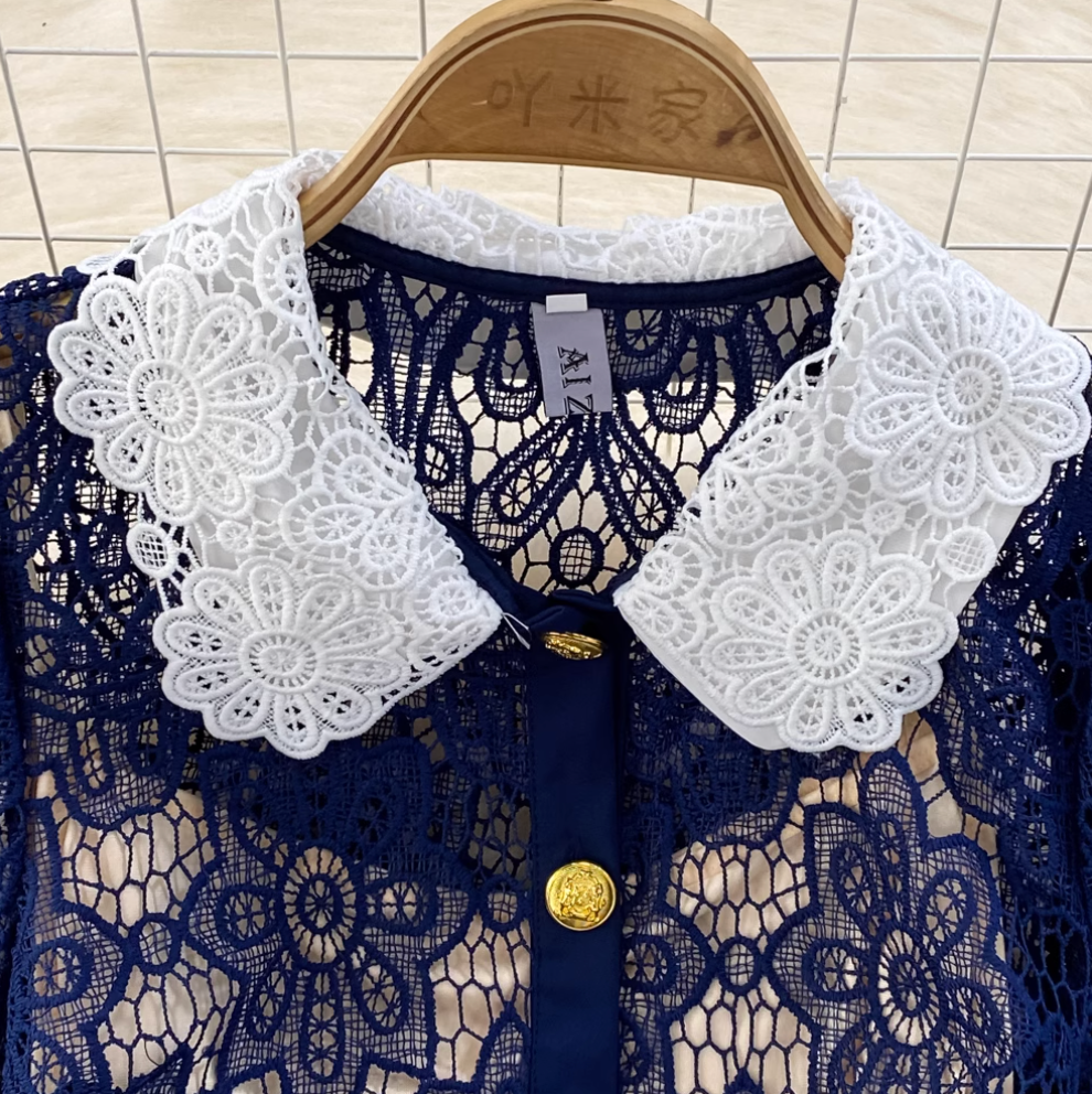 Doll Collar Hollowed Lace Dress